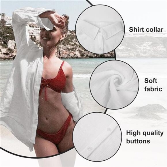 Swimsuit Coverup for Women Bathing Suit Bikini Cover Up Long Sleeve Button Down - Picture 4 of 7